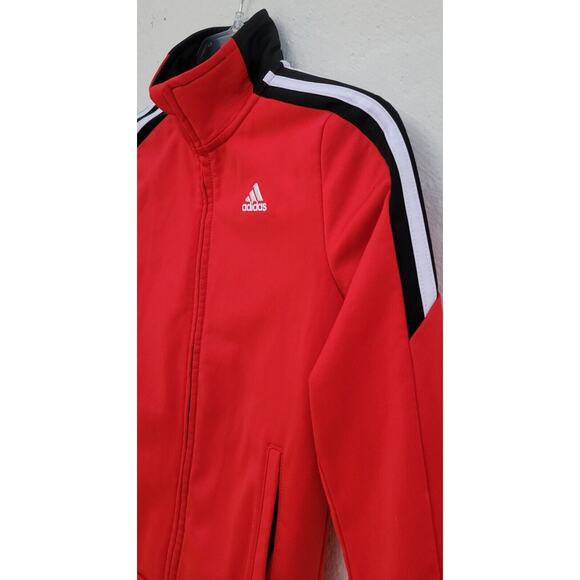 Boys Adidas Track Jacket Size 7 Red Black White High Neck Zip Up Mock Neck - Picture 7 of 7